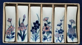 Set of 6 Porcelain Chopstick Rests Flowers Iris Apple Blossom Mum NIB - £3.96 GBP