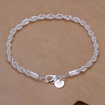 New cute 925 Silver Fashion 4MM Rope solid chain women men party Bracele... - £5.56 GBP