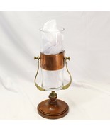 Hurricane Candle Lamp Italy Brass Wood Glass 15&quot; Tall  Modern - $88.19