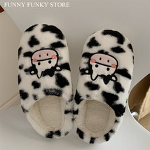 Women&#39;s Shoes Flocky Animal Dairy Cow Desgin Slippers for Woman Fluffy Upper Ant - £23.92 GBP
