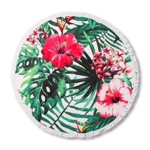 54&quot; Round Beach Towel - Boho Tropical Paradise Blanket - Hibiscus Flowers - £21.24 GBP