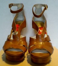  Michael Kors Leighton Ankle Strap Luggage Brown Sandal Platform  Sz 9 &amp; 10 - $85.99