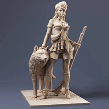 1/24 70mm Resin Model Kit Beautiful Girl Woman Huntress with a Wolf Unpainted - £22.13 GBP