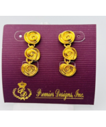 Premier Designs Gold Tone Flower Dangle Drop Pierced Earrings NOS - $27.16 CAD
