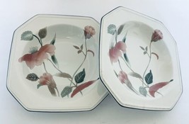 Continental Silk Flowers Mikasa Rim Soup Two Bowls Octagonal Pink Floral F 3003 - £17.04 GBP