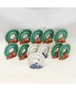 Christmas Wreath Napkin Holders Ceramic Stand Up 3.25&quot; Lot of 12 - £27.80 GBP
