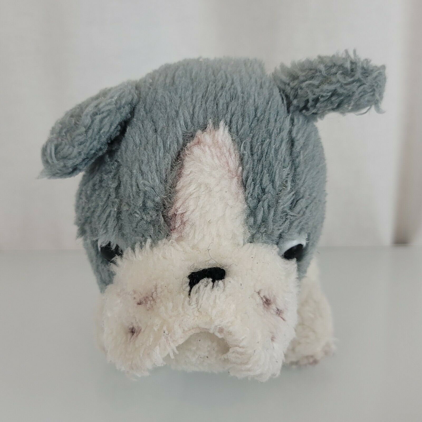 Primary image for Russ Bosco Stuffed Plush Gray White Small Puppy Dog Vintage 7" Made in Korea
