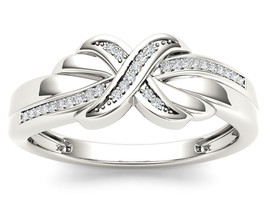 10K White Gold 0.08 Ct Diamond Love Knot Fashion Engagement Ring - £183.17 GBP