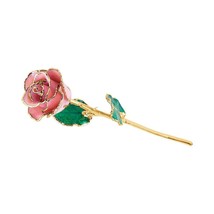 24K Gold Trim Lacquered Long Stem Pink Pearl Rose - $3,157.25 MXN
