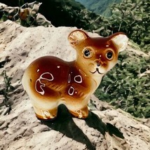 Miniature Brown Ceramic Bear Cub Figurine Vintage Japan Big Eyes Animal - £9.50 GBP