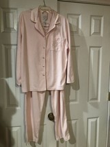 Jasmine Rose Pajamas Pink Fleece Long Sleeve Long Pants Satin Accents wo... - £17.89 GBP