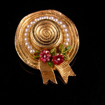 Vintage Ciner Brooch- Vintage hat pin - Gardener straw hat - Broadway music ente - £44.23 GBP