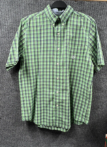 VTG Chaps Shirt Mens Medium Easy Care Tall Green Plaid Short Sleeve Butt... - £15.57 GBP