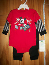 Disney Baby Clothes 6M-9M Mickey Mouse Creeper Outfit Red Newborn Black Pant Set - $14.24