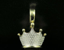 Men&#39;s 10K Yellow Gold Finish 1.60 Ct Round Cut Diamond Tiara Crown Pendant Charm - £123.11 GBP