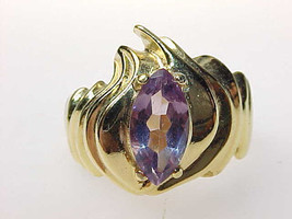 AMETHYST Vintage RING set in GOLD over STERLING Silver - Size 6 - £75.71 GBP