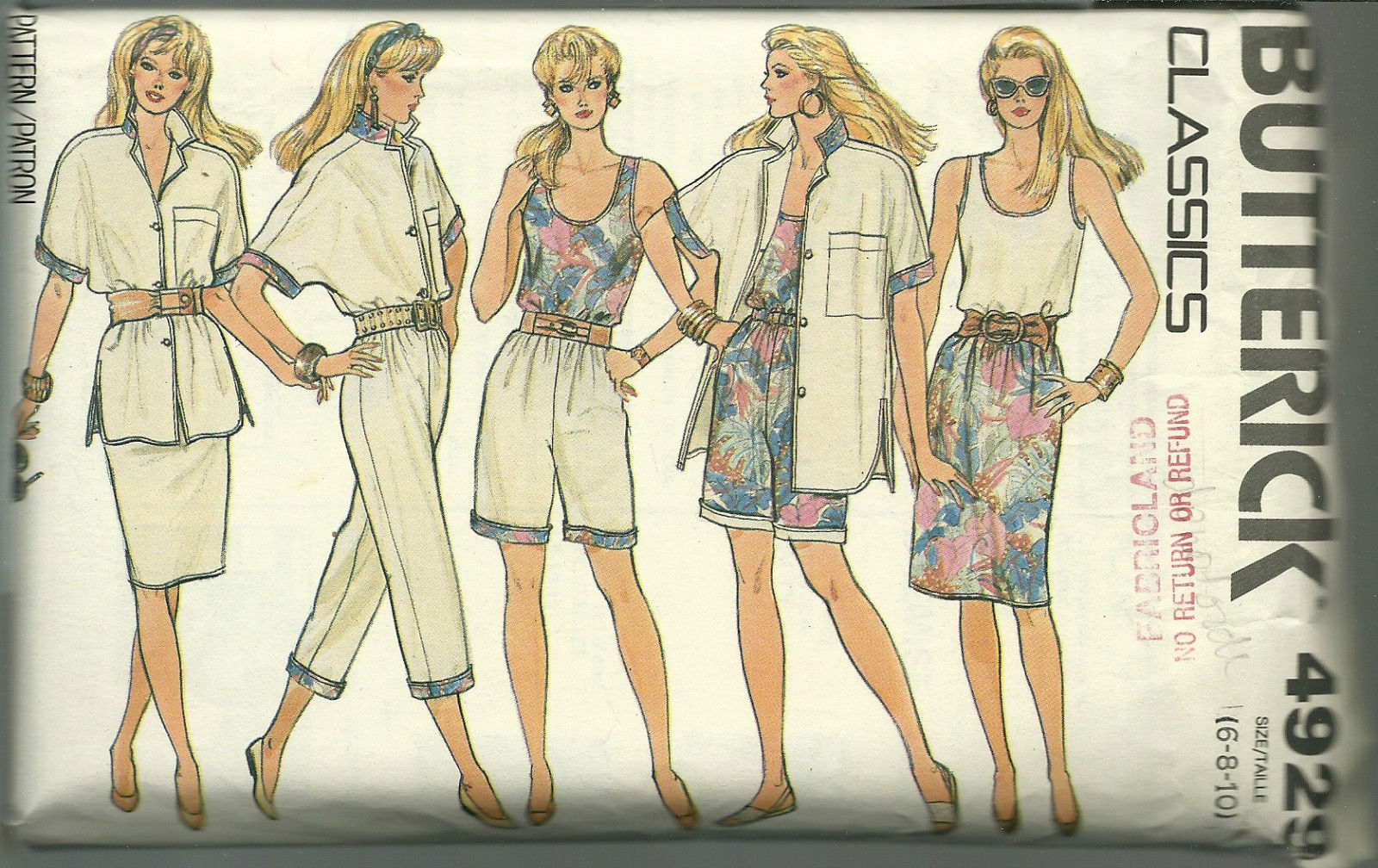 Butterick Sewing Pattern 4929 Misses Womens Shirt Top Skirt Shorts Pants 6 8 10 - $9.98