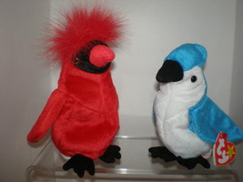 Ty Birds Rocket the Blue Jay and Mac the Cardinal Beanie Baby Birds Retired - £4.74 GBP