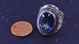 Vintage Mystic Topaz Sterling Silver Ring with Butterfly Motif, Sz 9 - £28.31 GBP