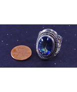 Vintage Mystic Topaz Sterling Silver Ring with Butterfly Motif, Sz 9 - £28.71 GBP