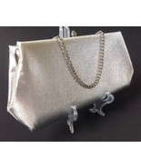 Vintage Silver Metallic Clutch Purse Handbag w Chain Strap Evening Bag Prom - £15.92 GBP