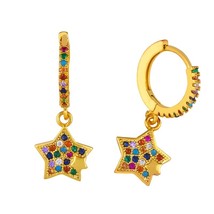 FA Gold Zirconia Rainbow Huggie for Woman Ear Rainbow Small Earrings Gold 24k Ra - £11.15 GBP