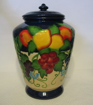 Nonni&#39;s Fruit Motif Lidded Jar Hand Painted Ceramic 10 Inches Tall Multicolor - £36.07 GBP