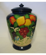 Nonni&#39;s Fruit Motif Lidded Jar Hand Painted Ceramic 10 Inches Tall Multi... - £35.30 GBP