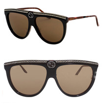 GUCCI 0732 Black Brown Wood Crystal Oversized Retro Glamour Sunglass GG0732S 005 - $683.10