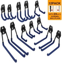 Garage Hooks,Steel Garage Storage Hooks Utility Double Hooks (12 Pack, Blue) - £13.86 GBP