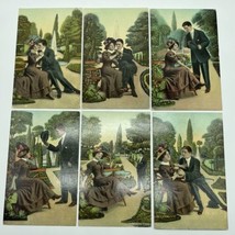 1900s Postcard LOT of 6 RARE romance love courting Series In Park Vintage - £11.15 GBP