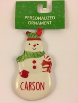 Ganz CARSON Personalized Snowman Name Christmas Ornament Ceramic Red White&amp;Green - £9.81 GBP