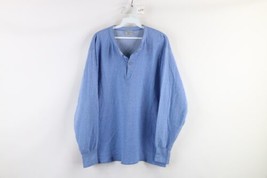 Vintage 90s LL Bean Mens Large Wool Blend Rivers Driver Henley T-Shirt Blue USA - £35.00 GBP