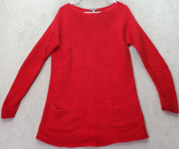 Vince Camuto Sweater Women Medium Red Chunky Knit Pockets Long Sleeve Round Neck - £21.77 GBP