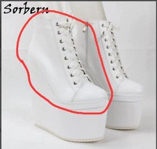White Unisex Women Pump Shoes Lace Up Round Toe Platforms Shoes Wedges Custom Sm - £194.28 GBP