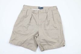 Vintage 90s Ralph Lauren Mens 35 Faded Spell Out Pleated Cotton Chino Shorts Tan - £34.99 GBP