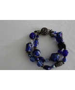  Sterling Silver Cobalt Blue Molded Glass Charm Bracelet 7 &quot; Pretty   - $235.00