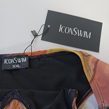 IconSwim Women's Yellowish Brown Slide Thru Swimsuit Black Marble Print Size 2XL image 3