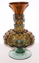 GORGEOUS MURANO BLOWN ART GLASS GREEN &amp; AMBER DRAPE &amp; APPLIED GLASS 10 1... - $126.31