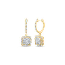 10kt Yellow Gold Womens Round Diamond Hoop Square Dangle Earrings 7/8 Cttw - £798.88 GBP