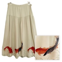 Summerhill Vintage Khaki Koi Fish Border Print Midi A Line Skirt Size 10 - $32.73