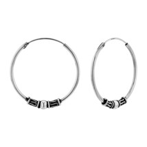 925 Sterling Silver 30 mm Bali Hoop Earrings with a Ball - £16.99 GBP