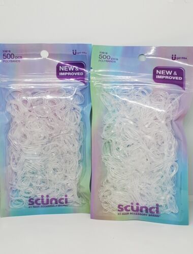 Primary image for 2 Pack New Scunci Polybands in Zippered Pouch Clear 500 Pcs Hair Accessories