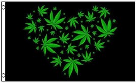 Marijuana Leaf Love Heart Black Polyester 3x5 Foot Flag Pot Banner Weed Hippie - £11.98 GBP