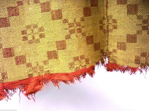 Jacquard Coverlet Pennsylvania Antique 19th C  Brown Green WOOL 36x72 Item image 12