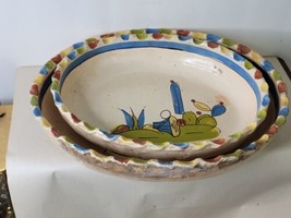 Vintage Set of 2 Rustic Casserole Dishes Hand Painted Mexico - £31.77 GBP