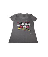 Disney Mickey &amp;  Minnie Ladies T-Shirt Sz MED Gray New Soft Hearts - £14.14 GBP