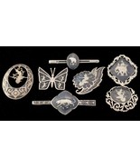 Gorgeous Sterling Silver Siam Niello Enamel Broochs &amp; Tie Clips Lot of 7 - $6,209.54 MXN