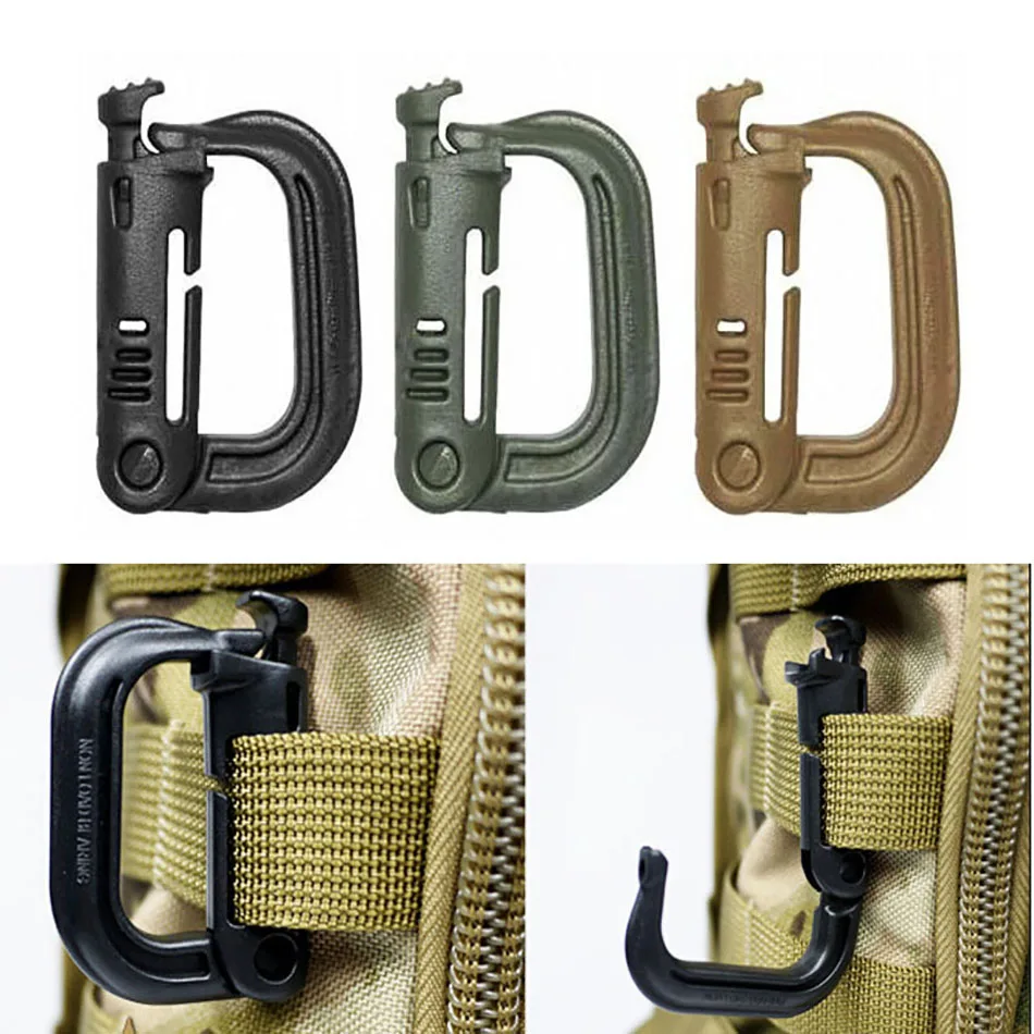 3PCS Outdoor D Locking Ring Backpack Molle Carabiner Clip Snap Type Ring Buckle - £12.68 GBP