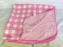 2014 Little Journey Pink Off White Baby Girl Blanket Plaid Striped Double Sided - £54.29 GBP